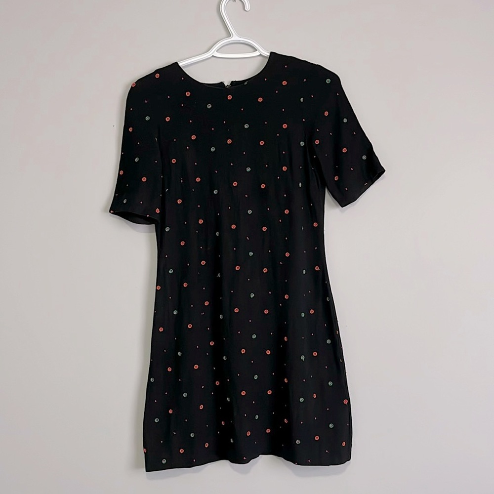 & Other Stories Black Mini Dress with Red and Green Dot Print